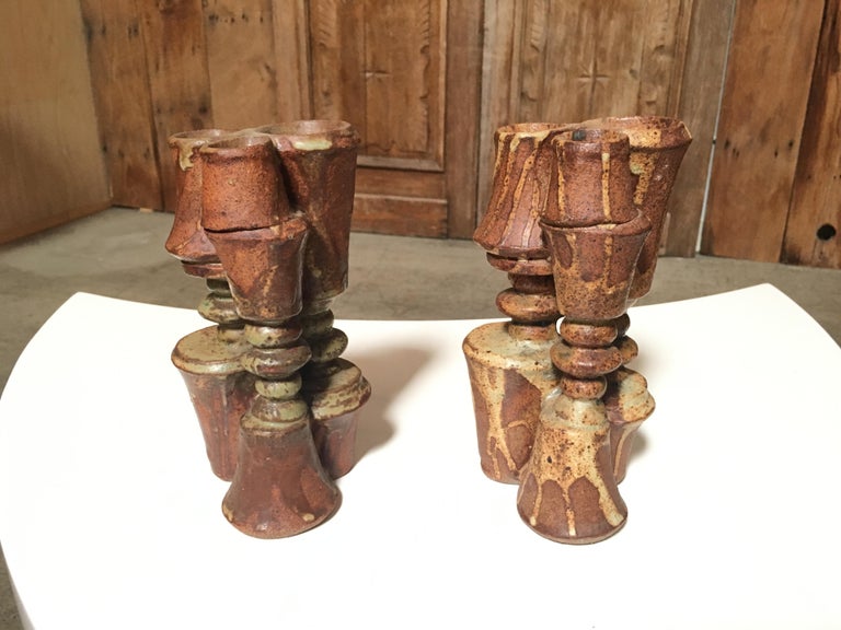 Pair of Stacked Stoneware Vases by Bernard Rooke For Sale 5