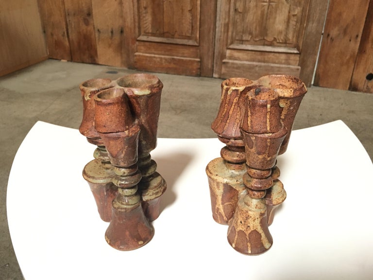 Pair of Stacked Stoneware Vases by Bernard Rooke For Sale 8