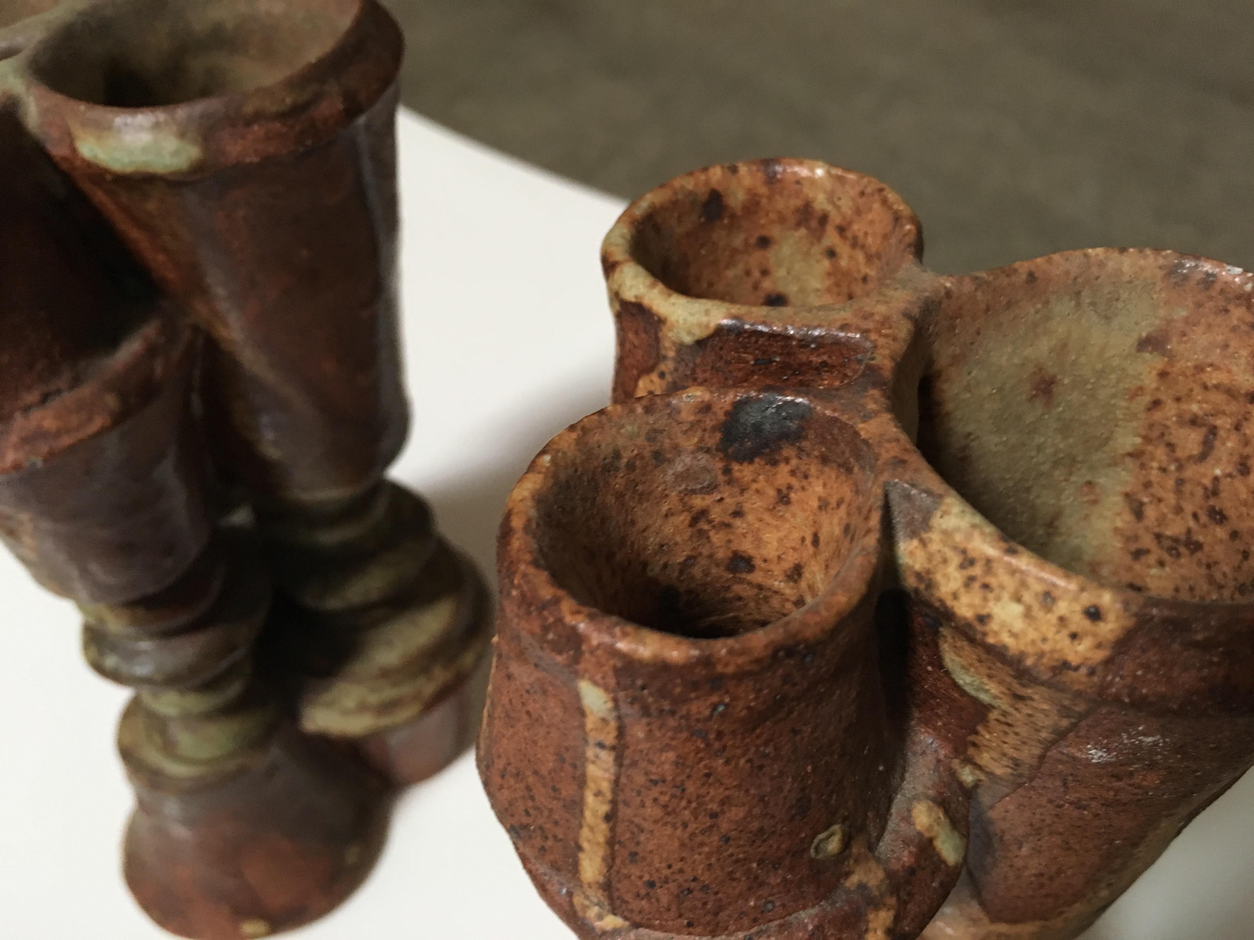 Mid-Century Modern Pair of Stacked Stoneware Vases by Bernard Rooke