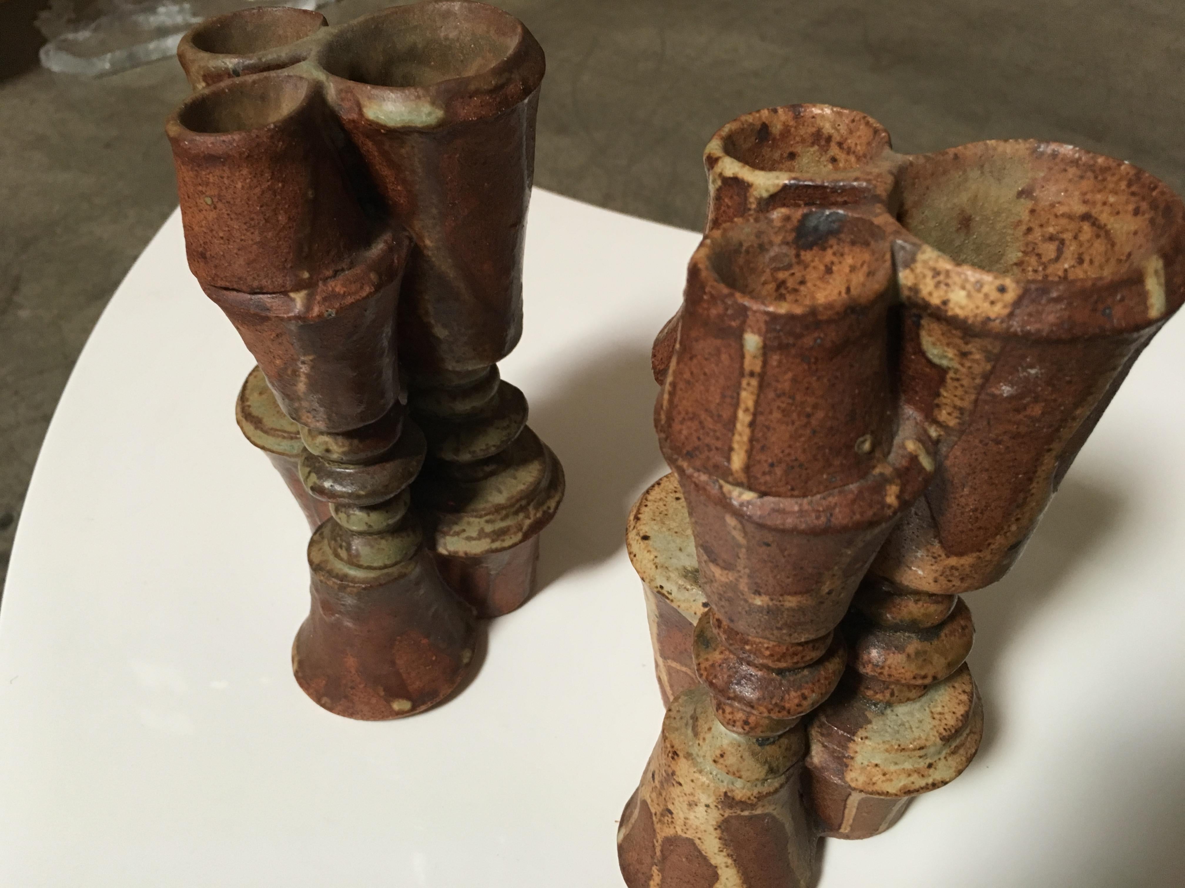 English Pair of Stacked Stoneware Vases by Bernard Rooke