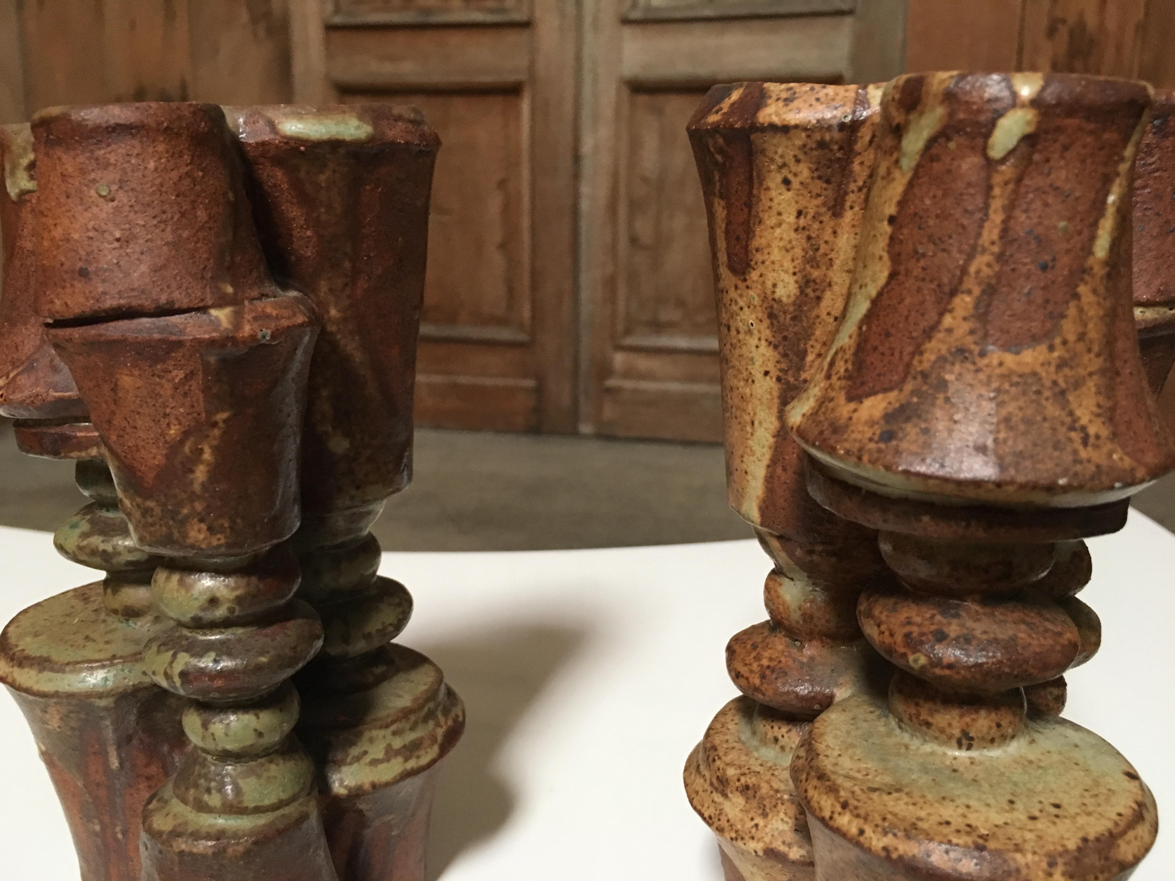 Hand-Crafted Pair of Stacked Stoneware Vases by Bernard Rooke