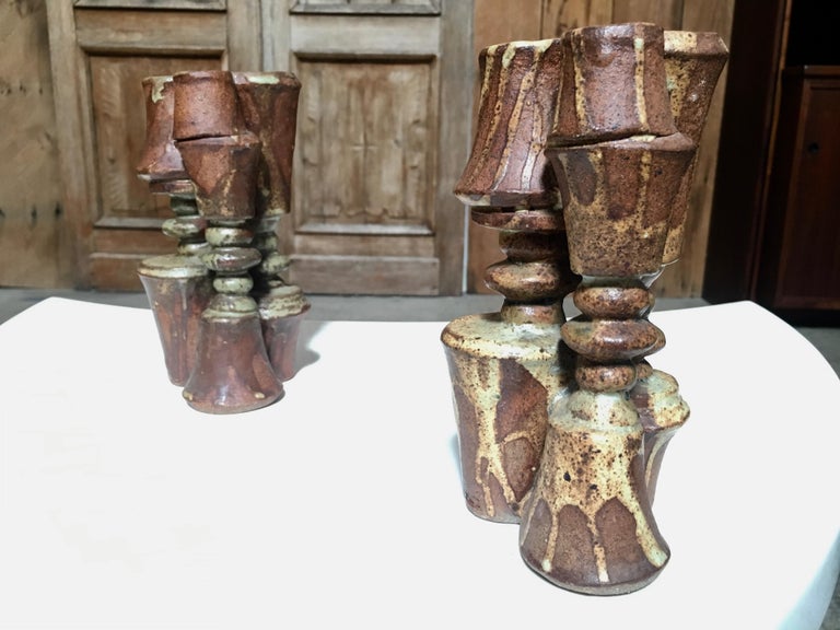 Pair of Stacked Stoneware Vases by Bernard Rooke In Good Condition For Sale In Denton, TX