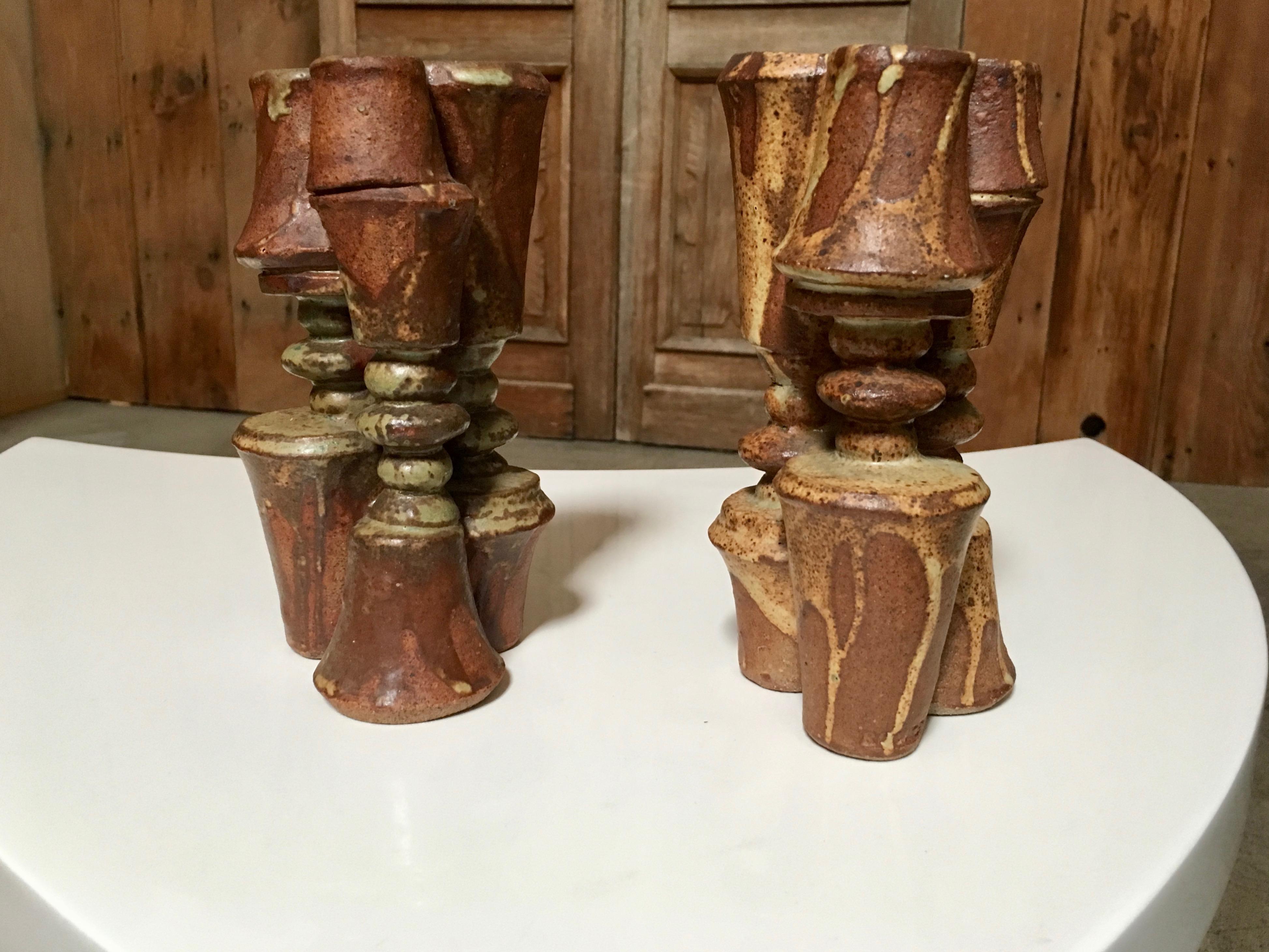 Pair of Stacked Stoneware Vases by Bernard Rooke 1