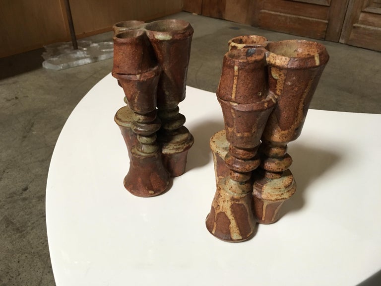 Pair of Stacked Stoneware Vases by Bernard Rooke For Sale 2