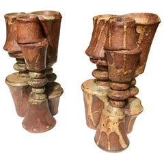 Pair of Stacked Stoneware Vases by Bernard Rooke