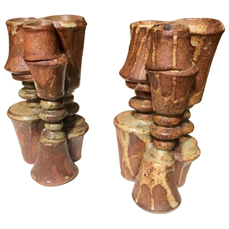 Pair of Stacked Stoneware Vases by Bernard Rooke For Sale