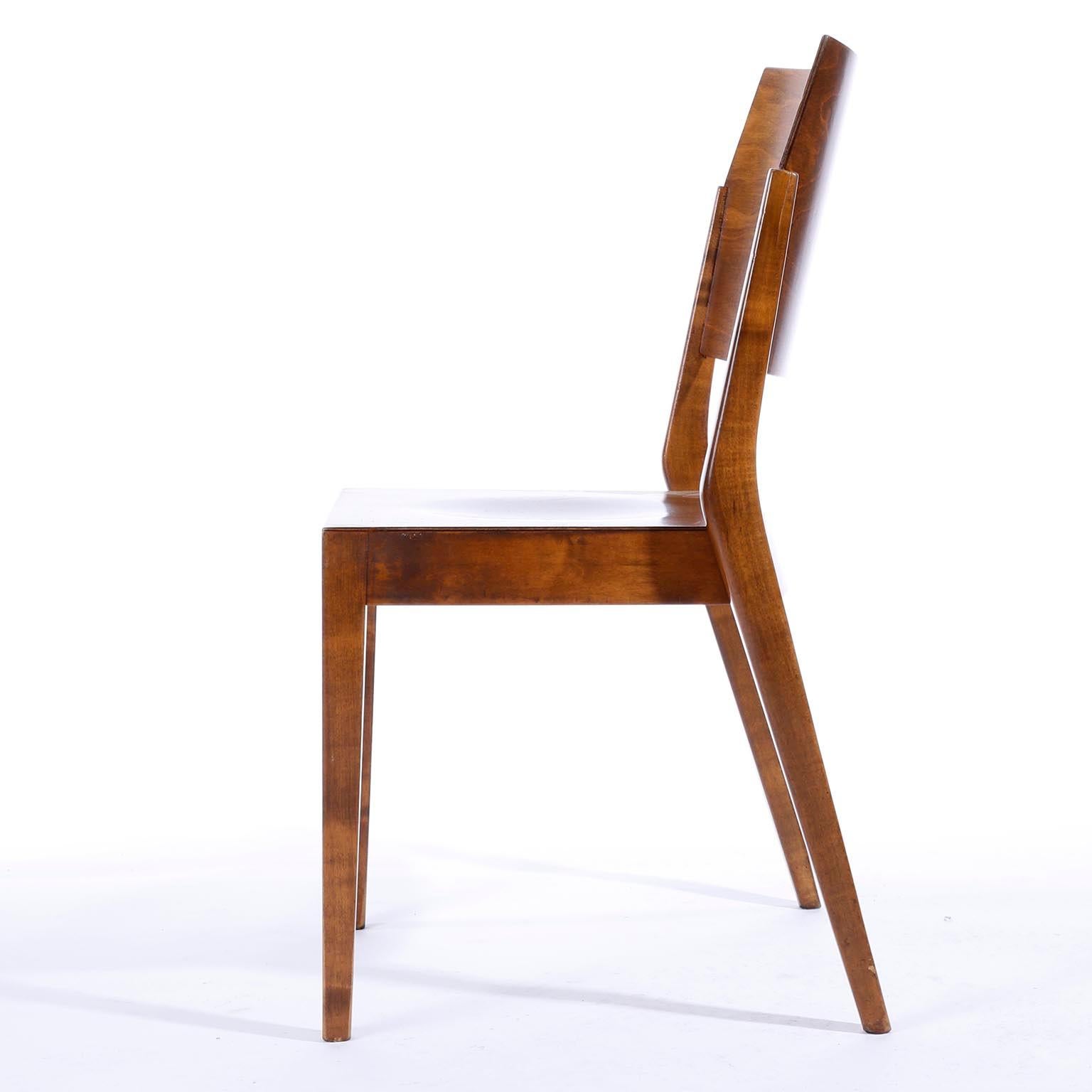 Stained Pair of Stacking Chairs by Karl Schwanzer, Thonet, Austria, 1950s For Sale