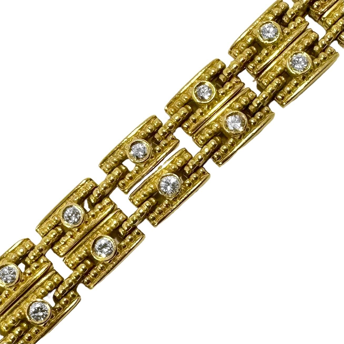Moderne Paire de bracelets à maillons empilables de style designer en or jaune 18 carats et diamants en vente