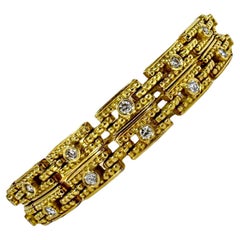 Pair of Stacking, Designer Style 18k Yellow Gold & Diamond Casual Link Bracelets