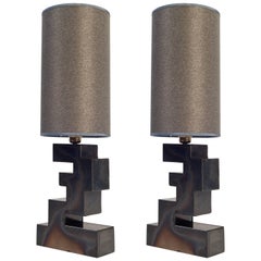High End Pair of Large Bergboms Gilded Ceramic Table Lamps 