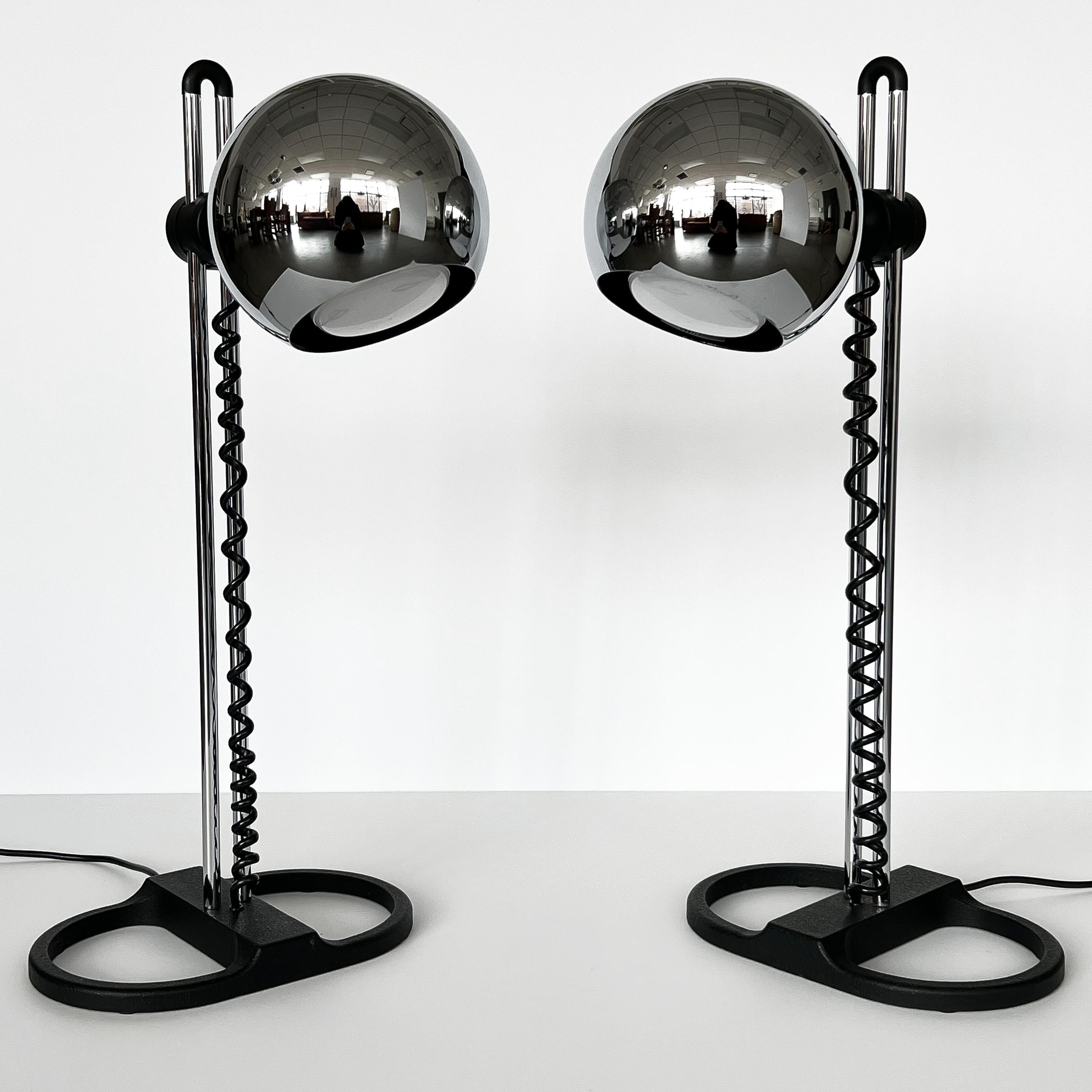 Mid-Century Modern Pair of Staff Chrome Adjustable Eyeball Table Lamps 1970s