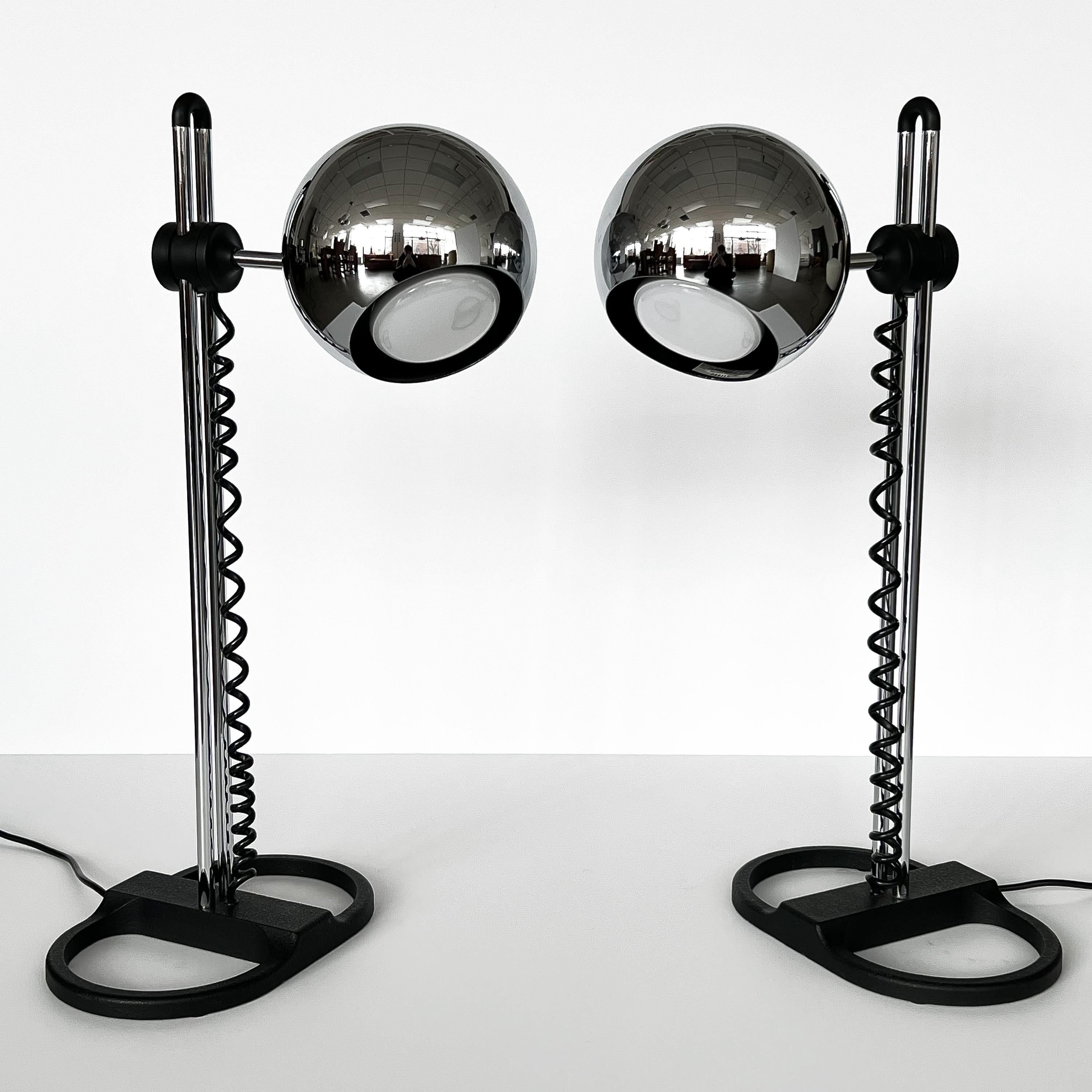 German Pair of Staff Chrome Adjustable Eyeball Table Lamps 1970s