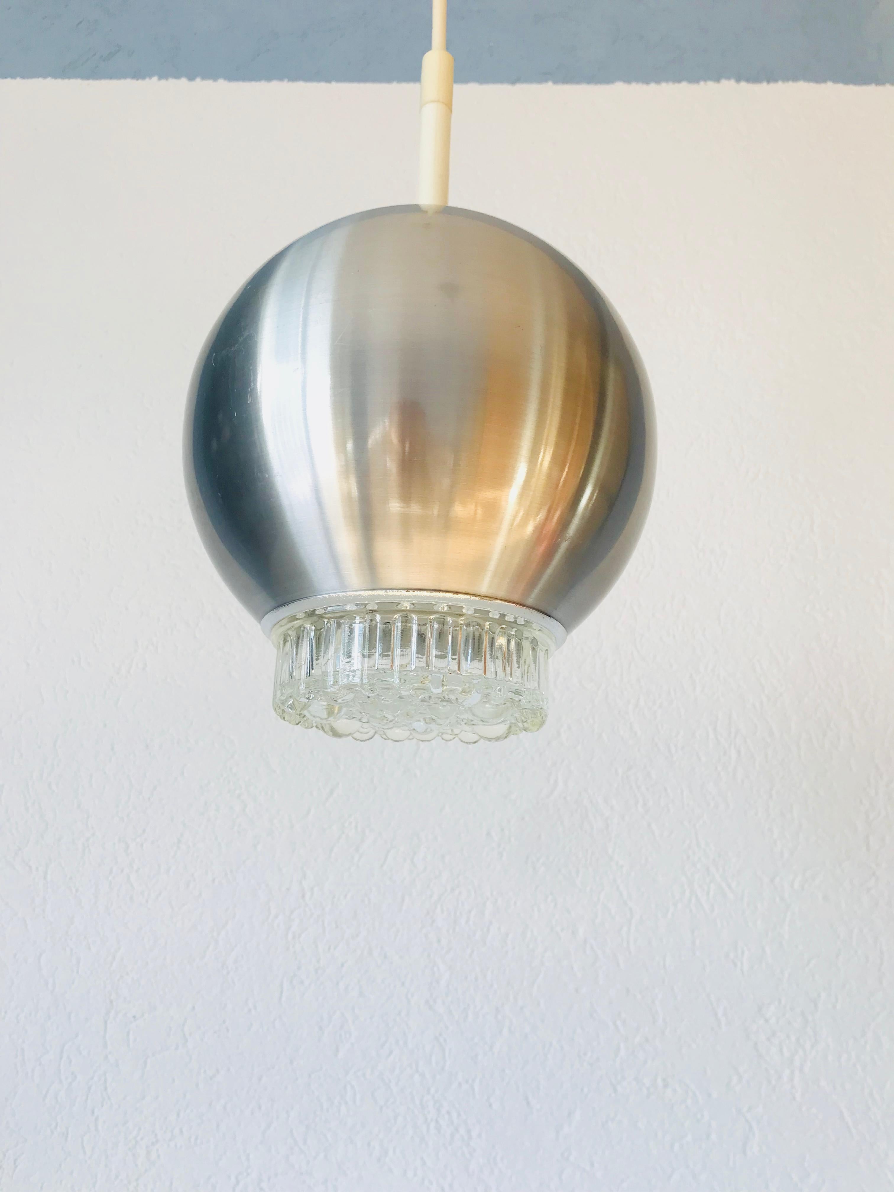 Late 20th Century Pair of Staff Chrome and Bubble Glass Hanging Lamp, 1970s, Germany