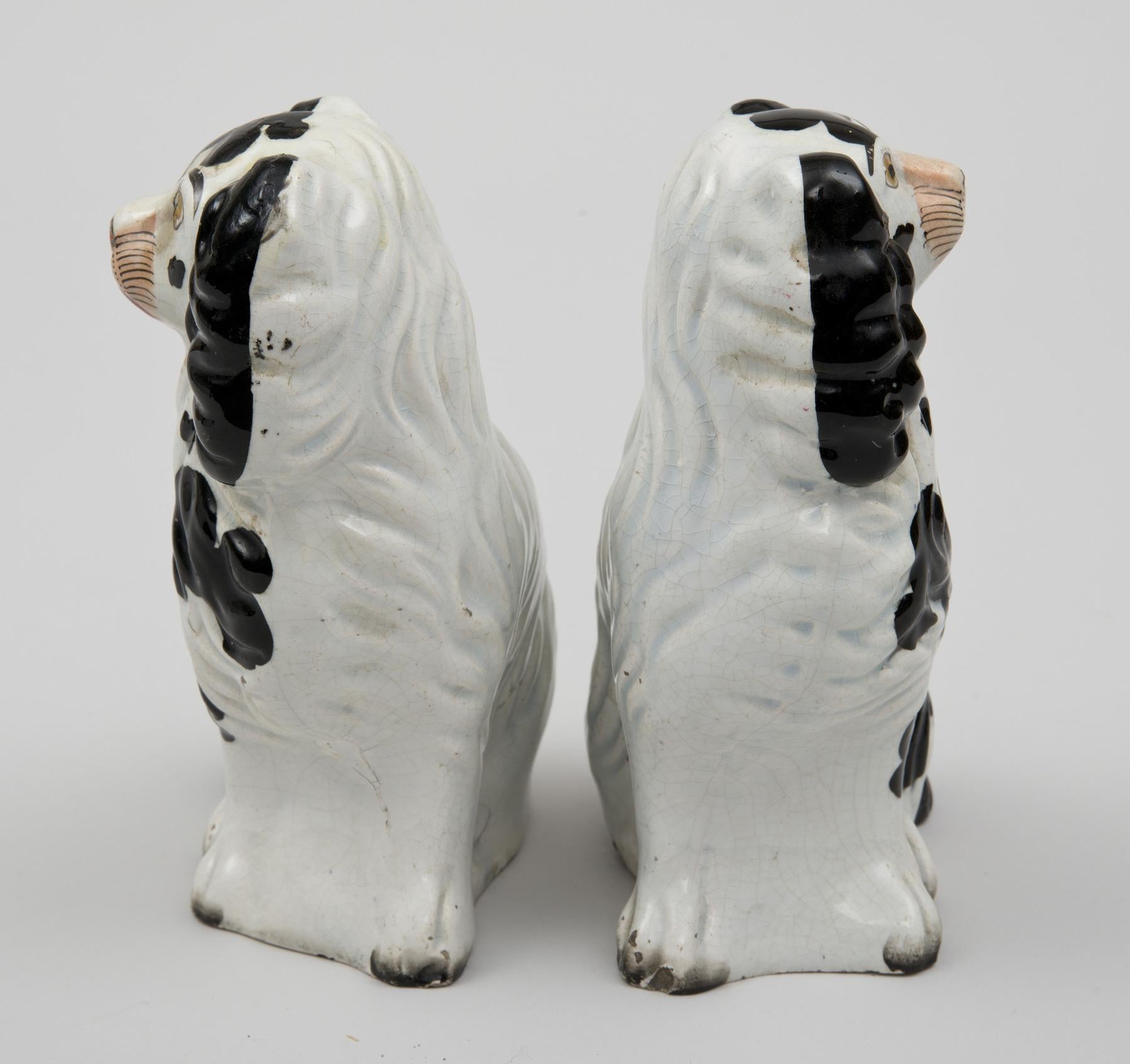 Victorian Pair of Staffordshire Black and White Dogs For Sale