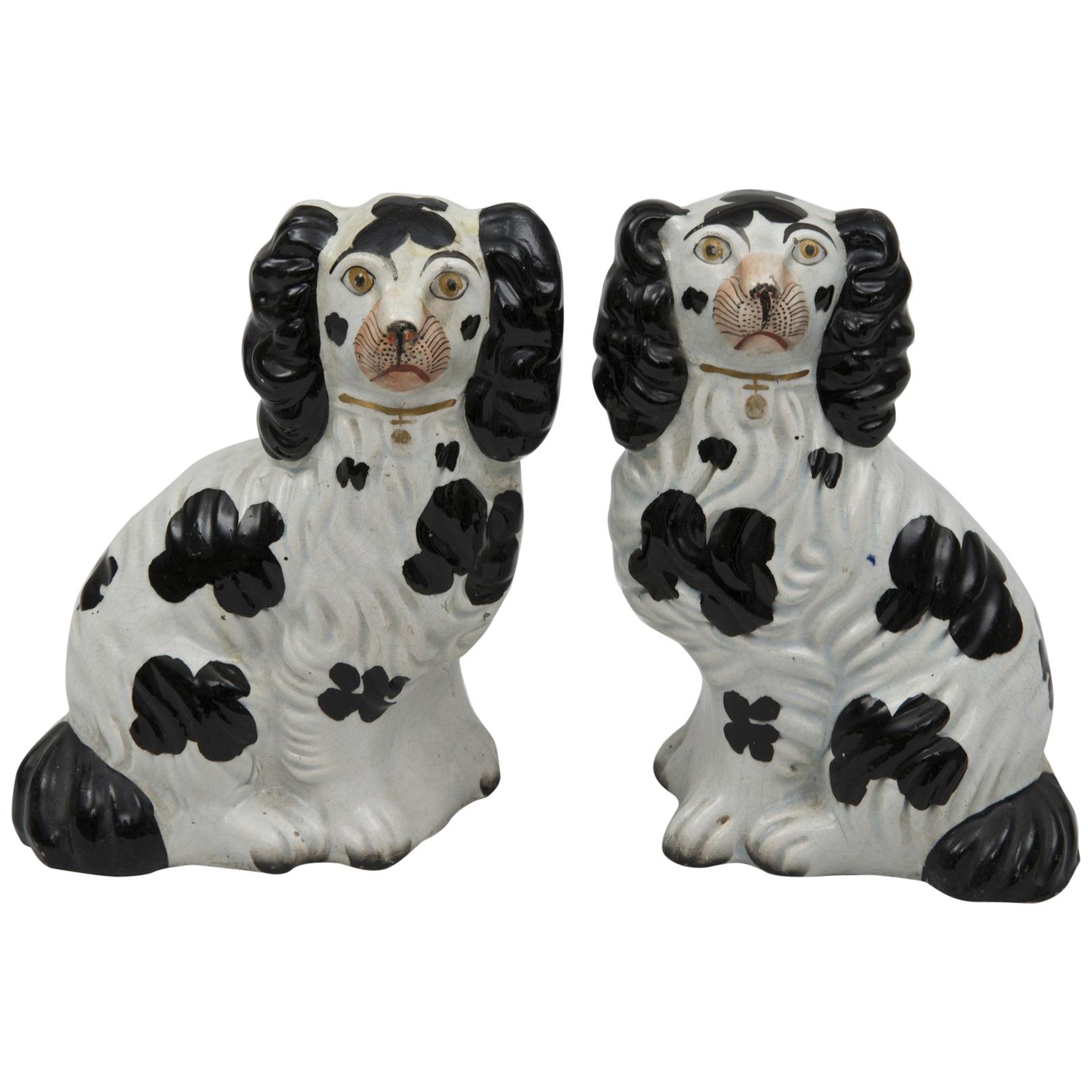 Pair of Staffordshire Black and White Dogs For Sale