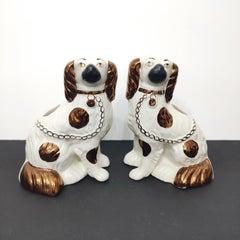 Pair of Staffordshire Copper Luster Dogs with Separated Legs