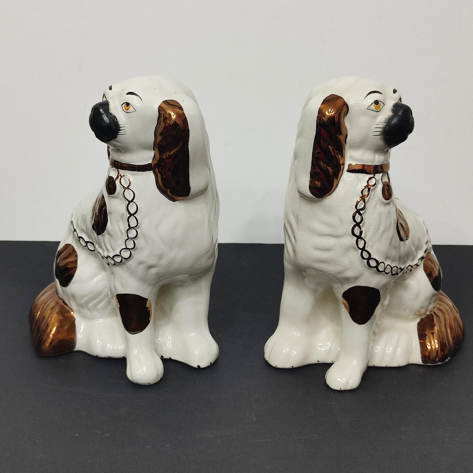 English Pair of Staffordshire Copper Luster Dogs with Separated Legs