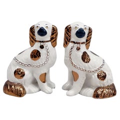 Pair of Staffordshire Copper Luster Dogs with Separated Legs
