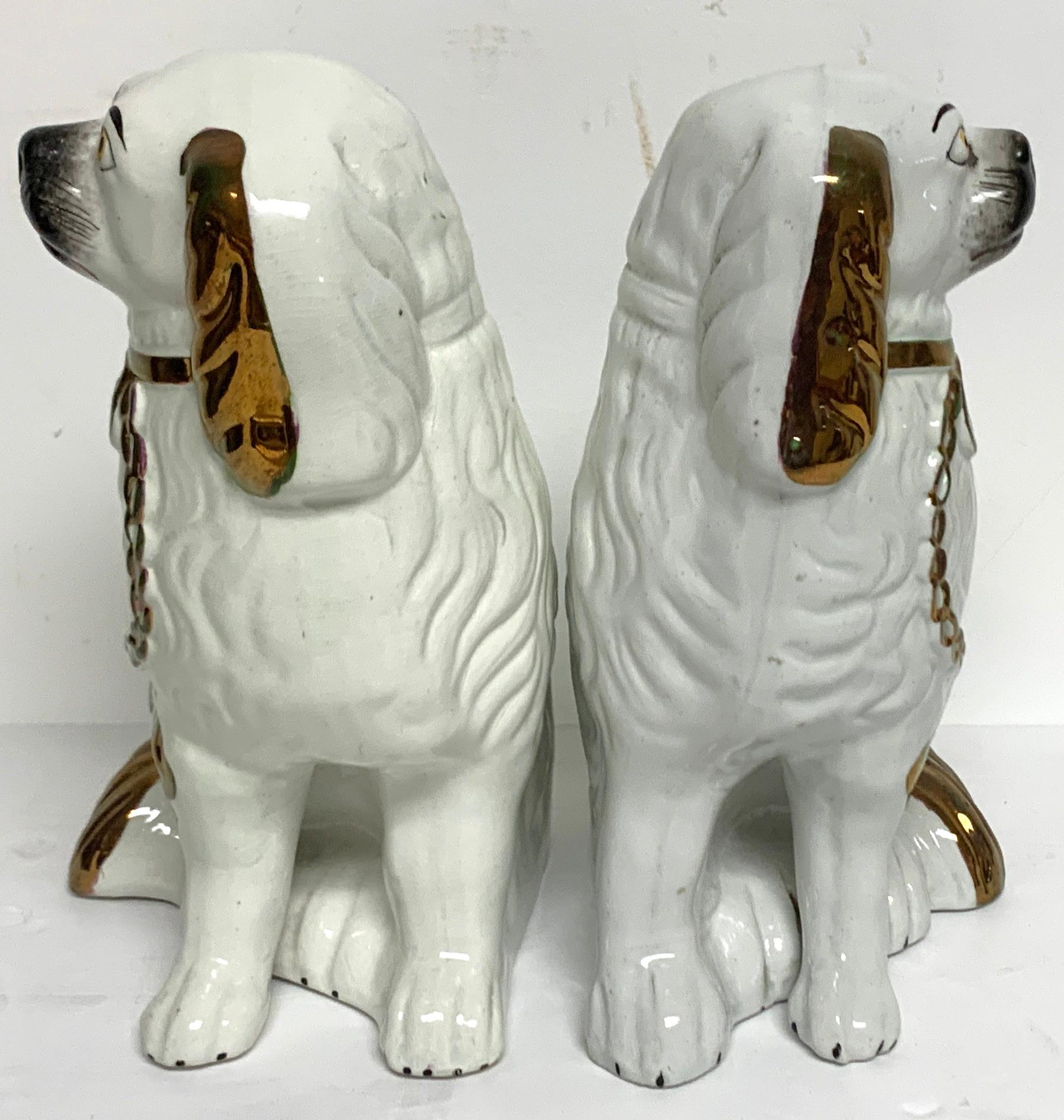 Pair of Staffordshire Copper Luster Dogs with Separated Legs, Taller In Good Condition In West Palm Beach, FL