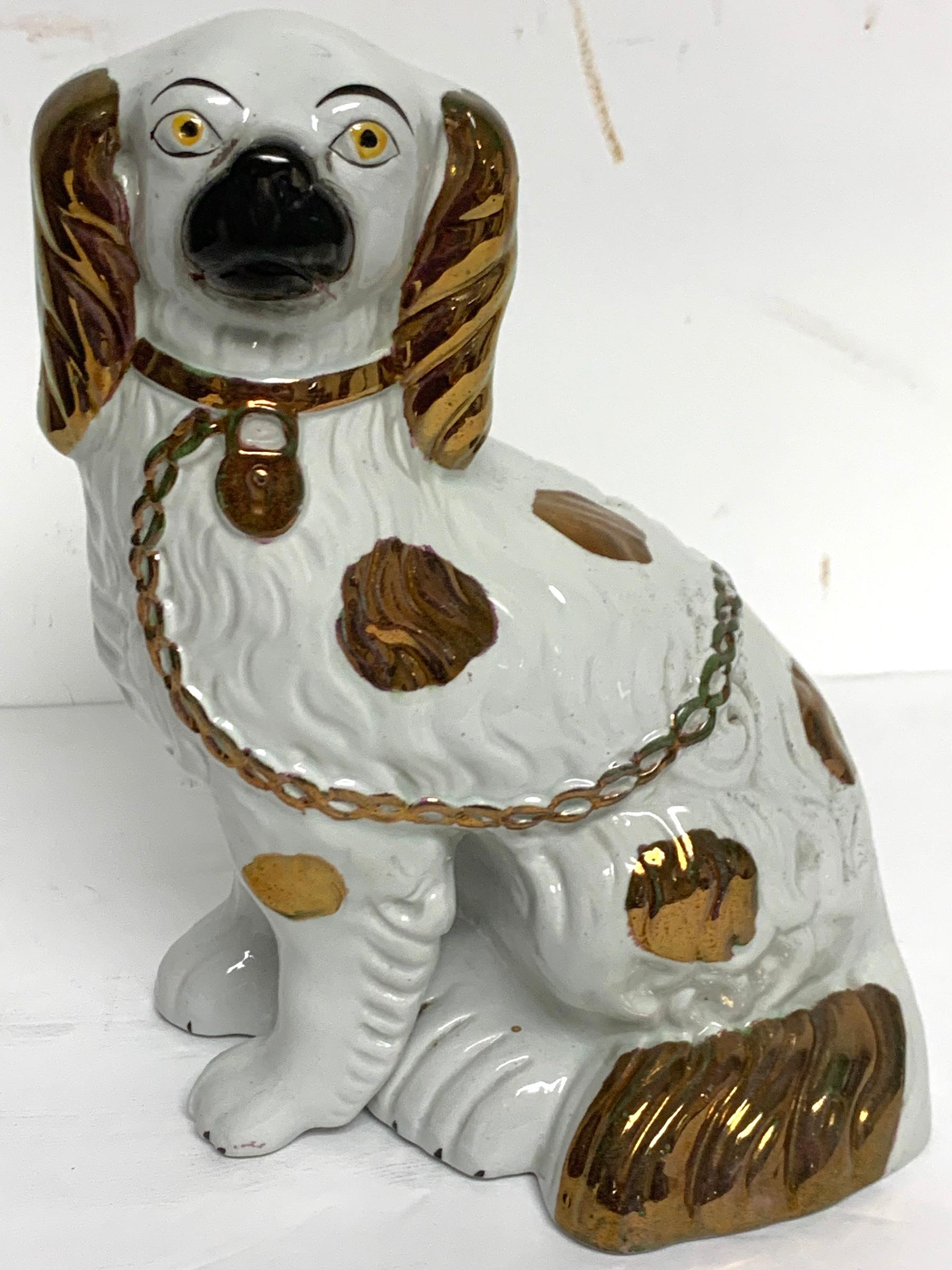 Pottery Pair of Staffordshire Copper Luster Dogs with Separated Legs, Taller