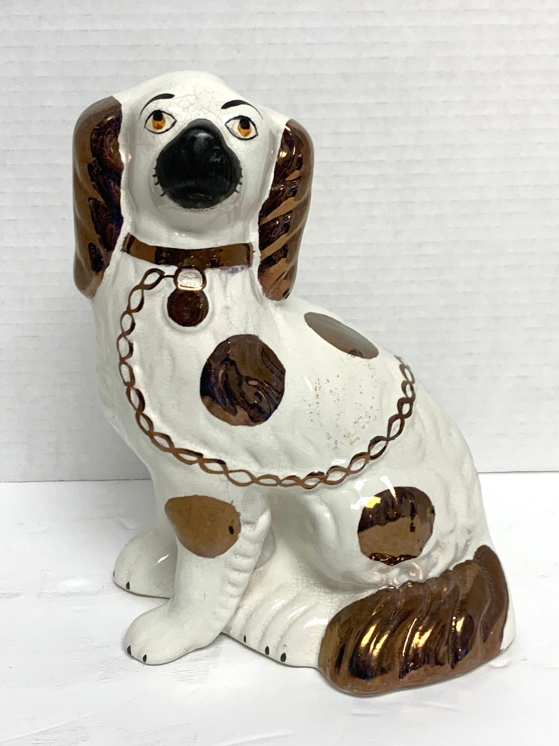 Pair of Staffordshire Copper Luster Dogs with Separated Legs, Wider 3
