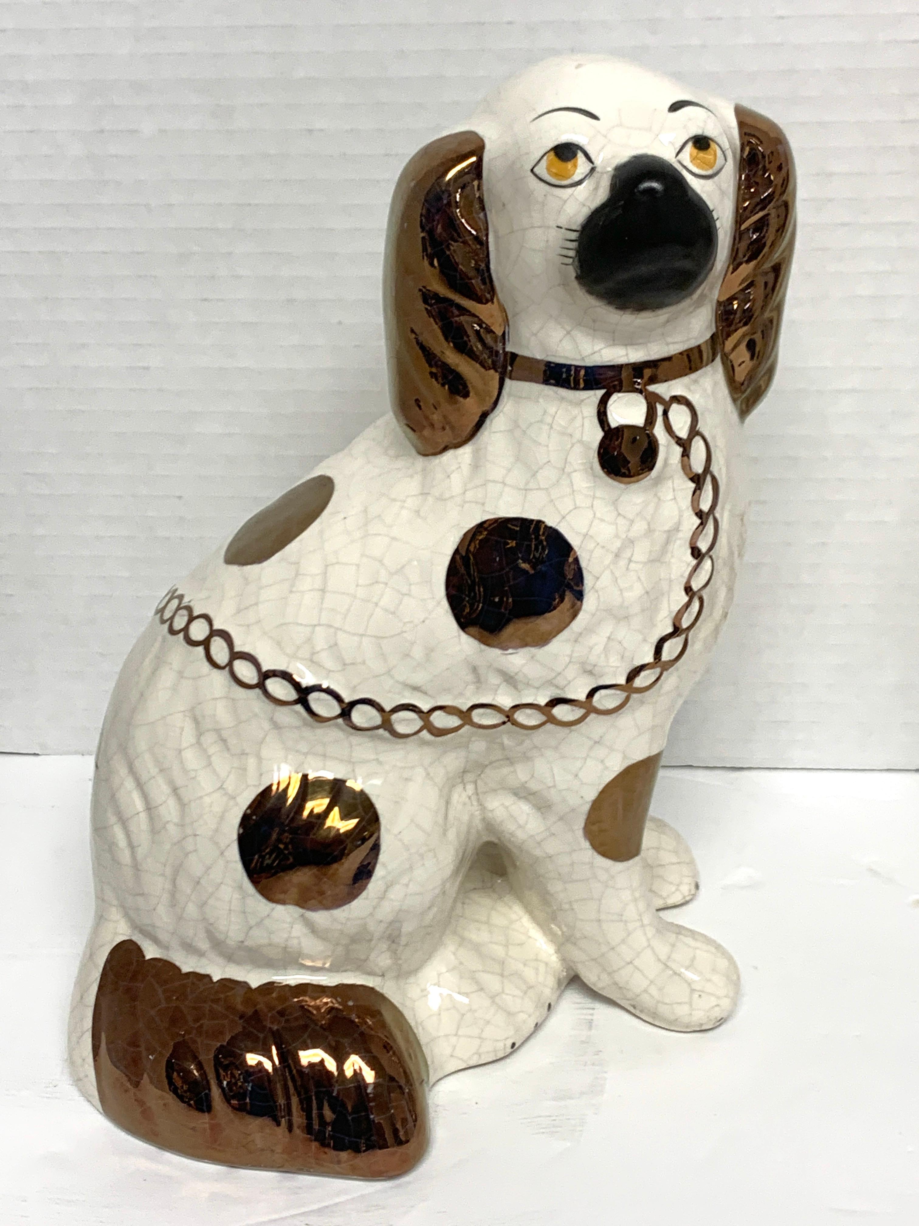 English Pair of Staffordshire Copper Luster Dogs with Separated Legs, Wider