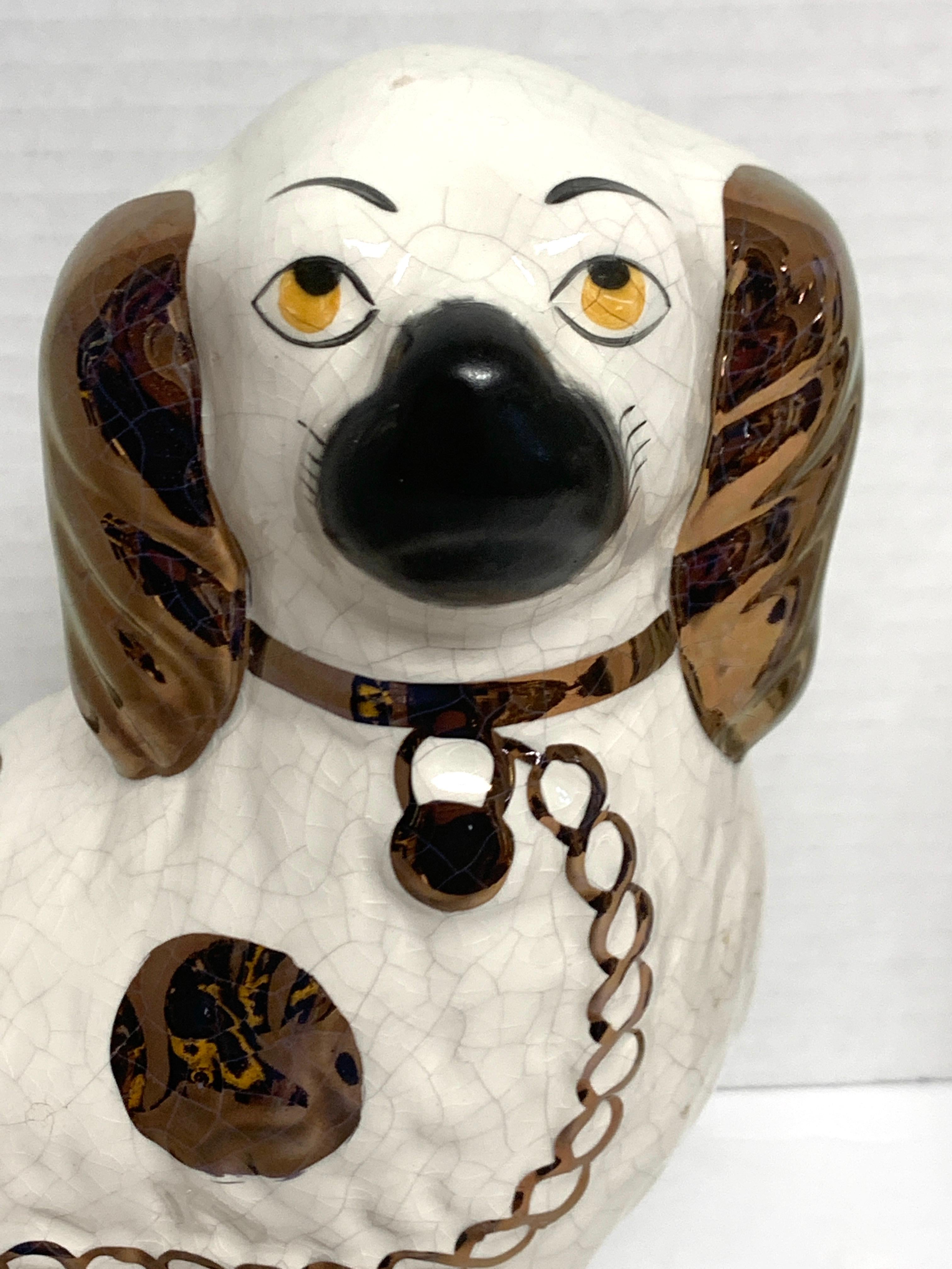 Pair of Staffordshire Copper Luster Dogs with Separated Legs, Wider In Good Condition In West Palm Beach, FL