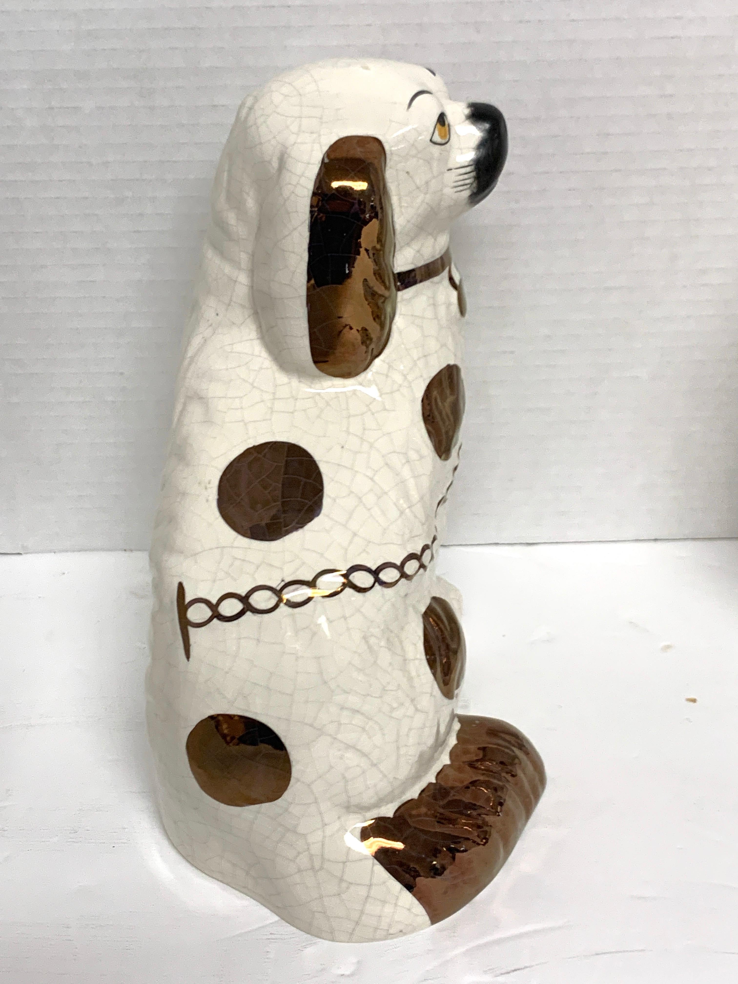 Pottery Pair of Staffordshire Copper Luster Dogs with Separated Legs, Wider