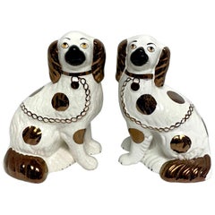 Pair of Staffordshire Copper Luster Dogs with Separated Legs, Wider