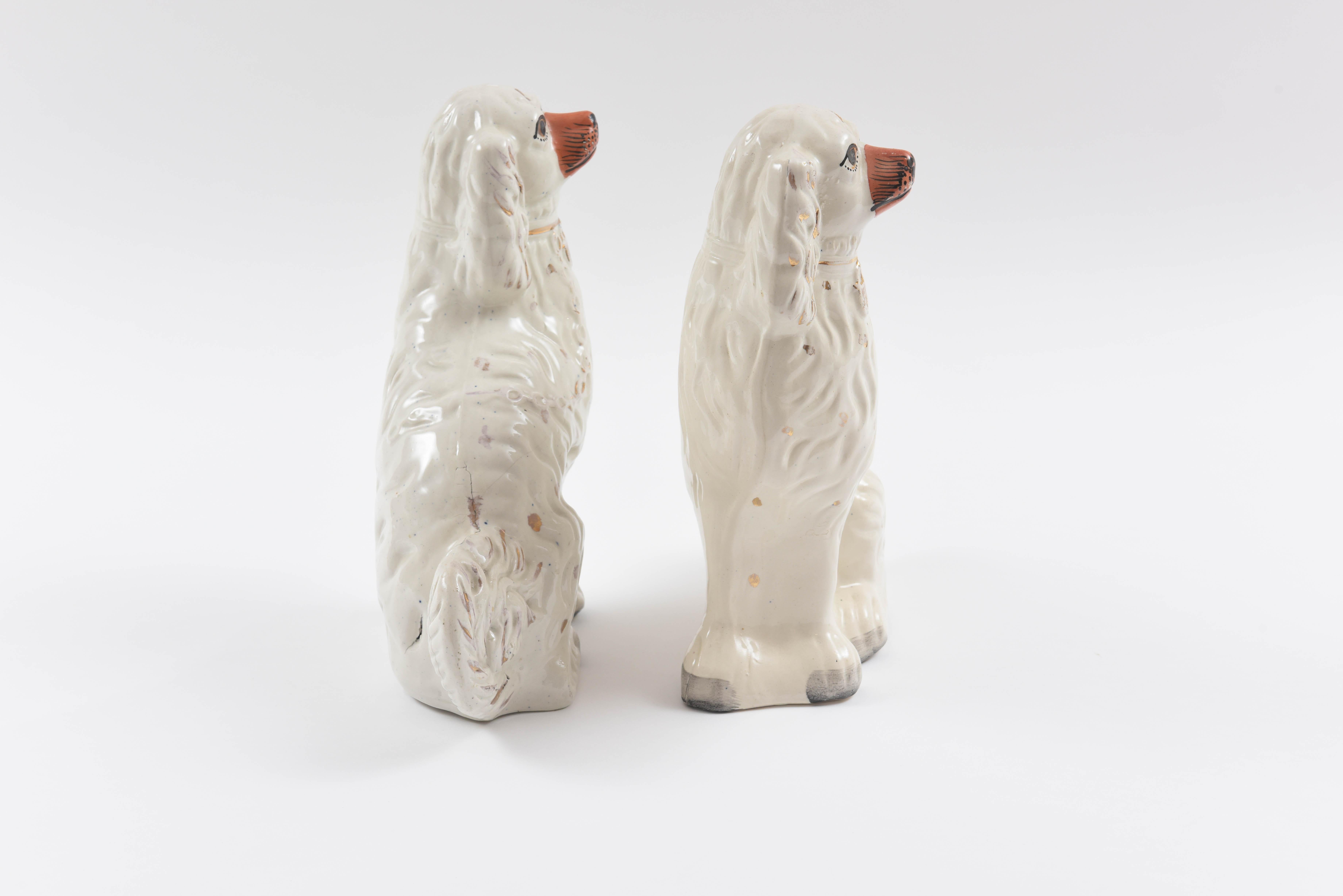 English Pair of Staffordshire Dogs, 19th Century with Charming Expressions