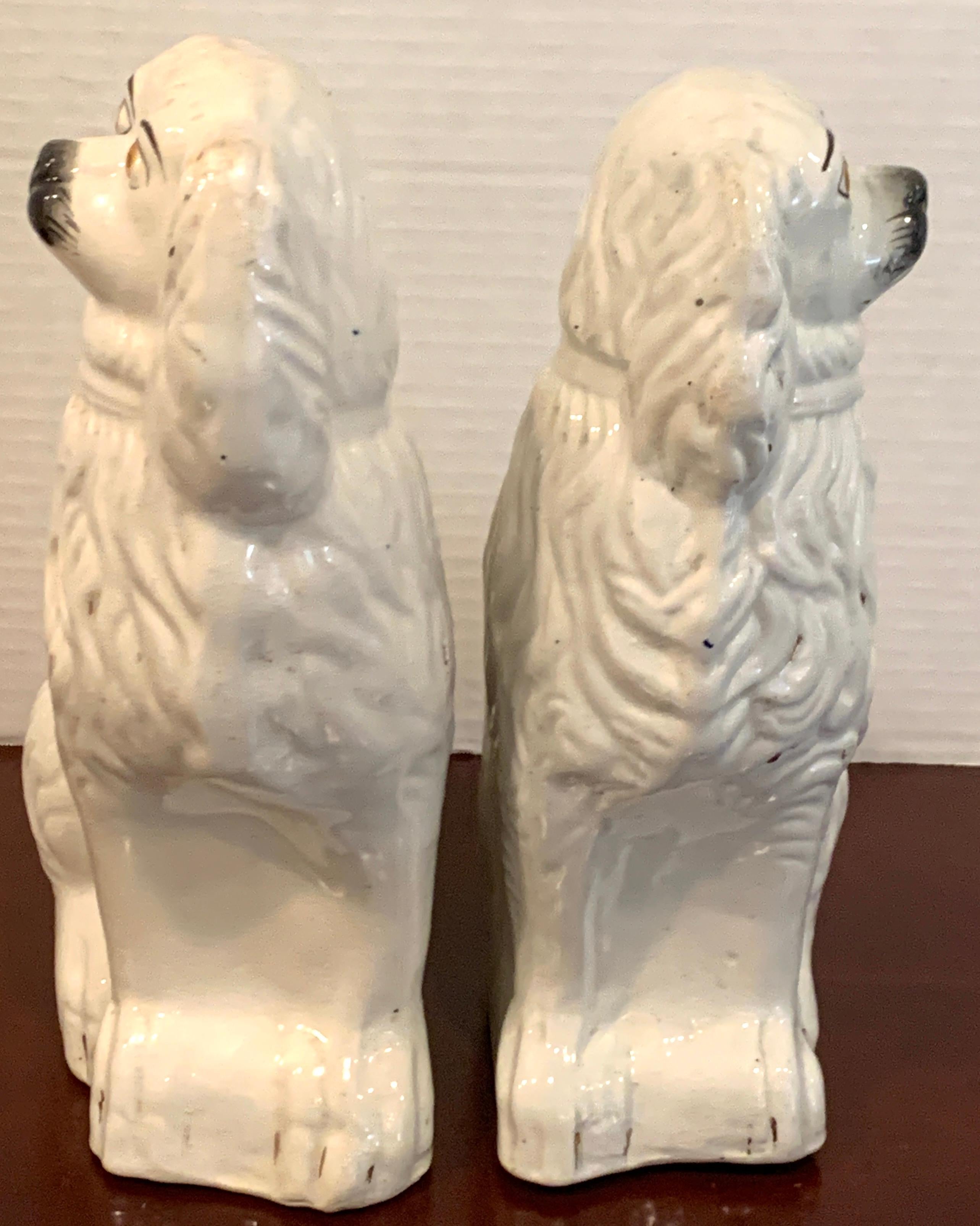 High Victorian Pair of Staffordshire Dogs, in White
