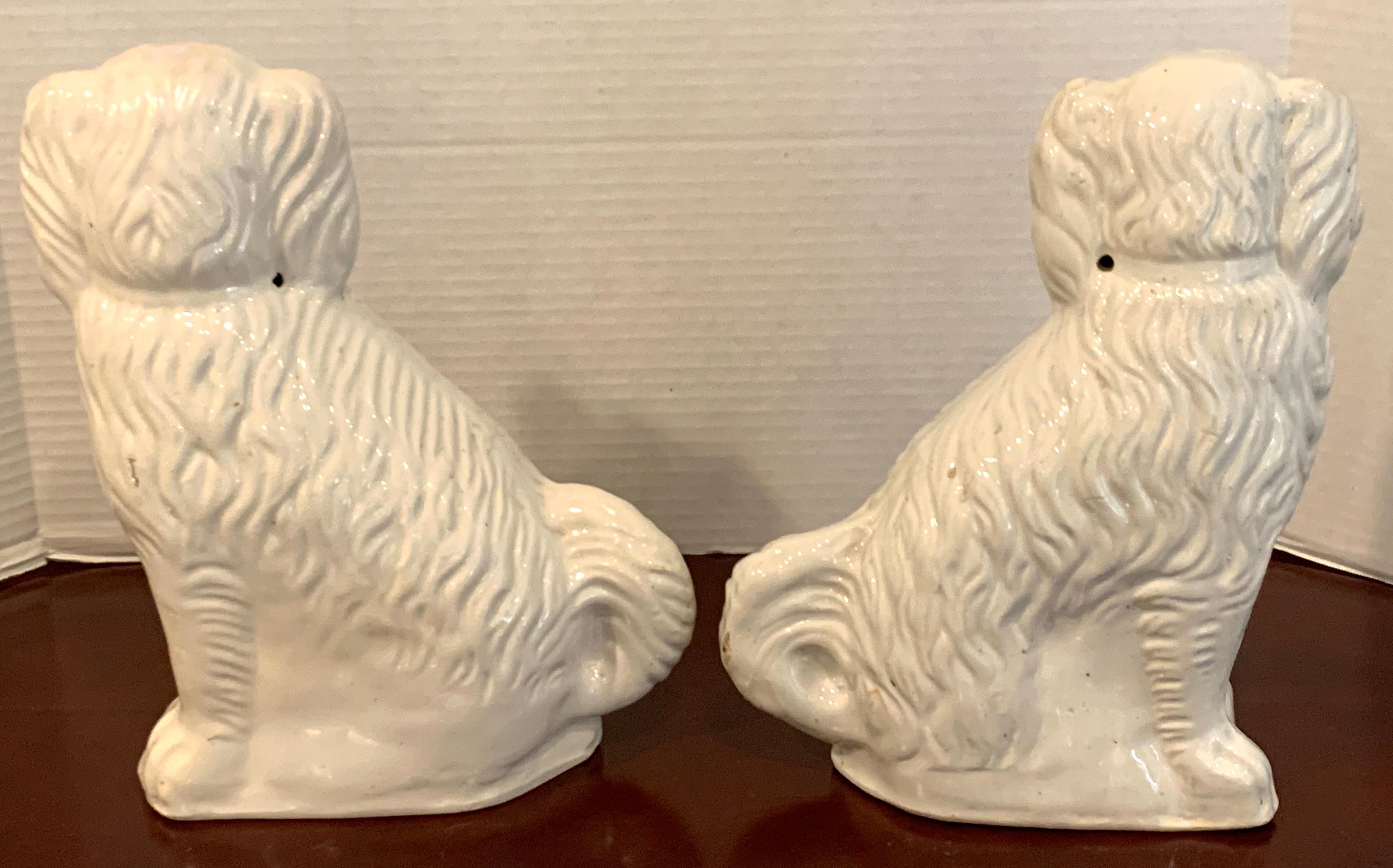 English Pair of Staffordshire Dogs, in White