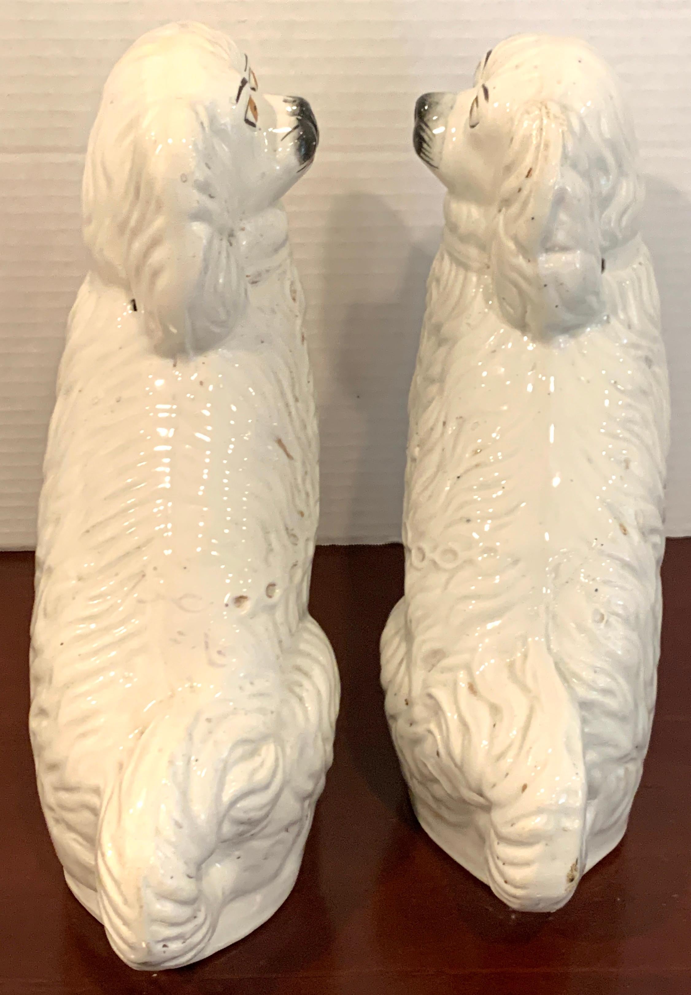 Hand-Painted Pair of Staffordshire Dogs, in White
