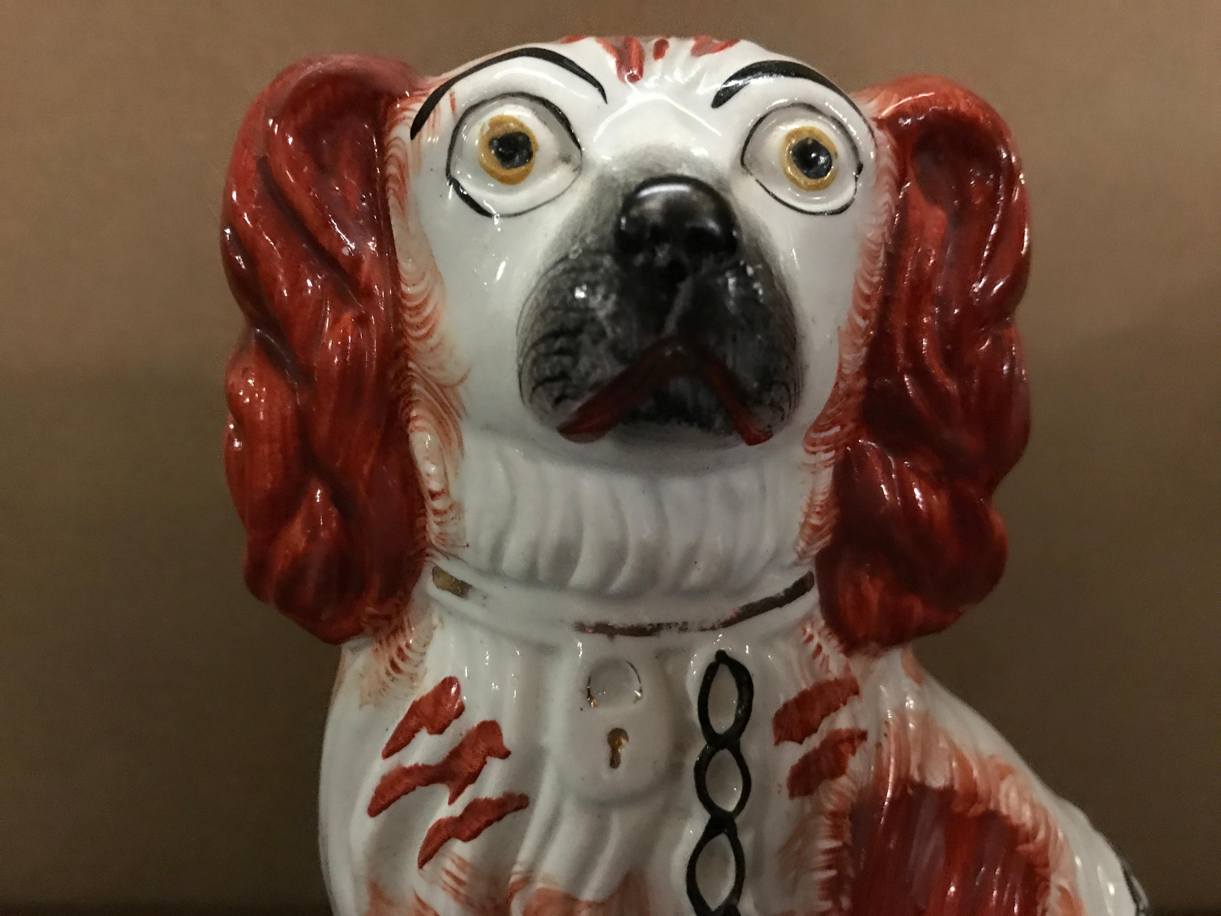 19th Century Pair of Staffordshire England Red Seated Spaniel Dogs For Sale