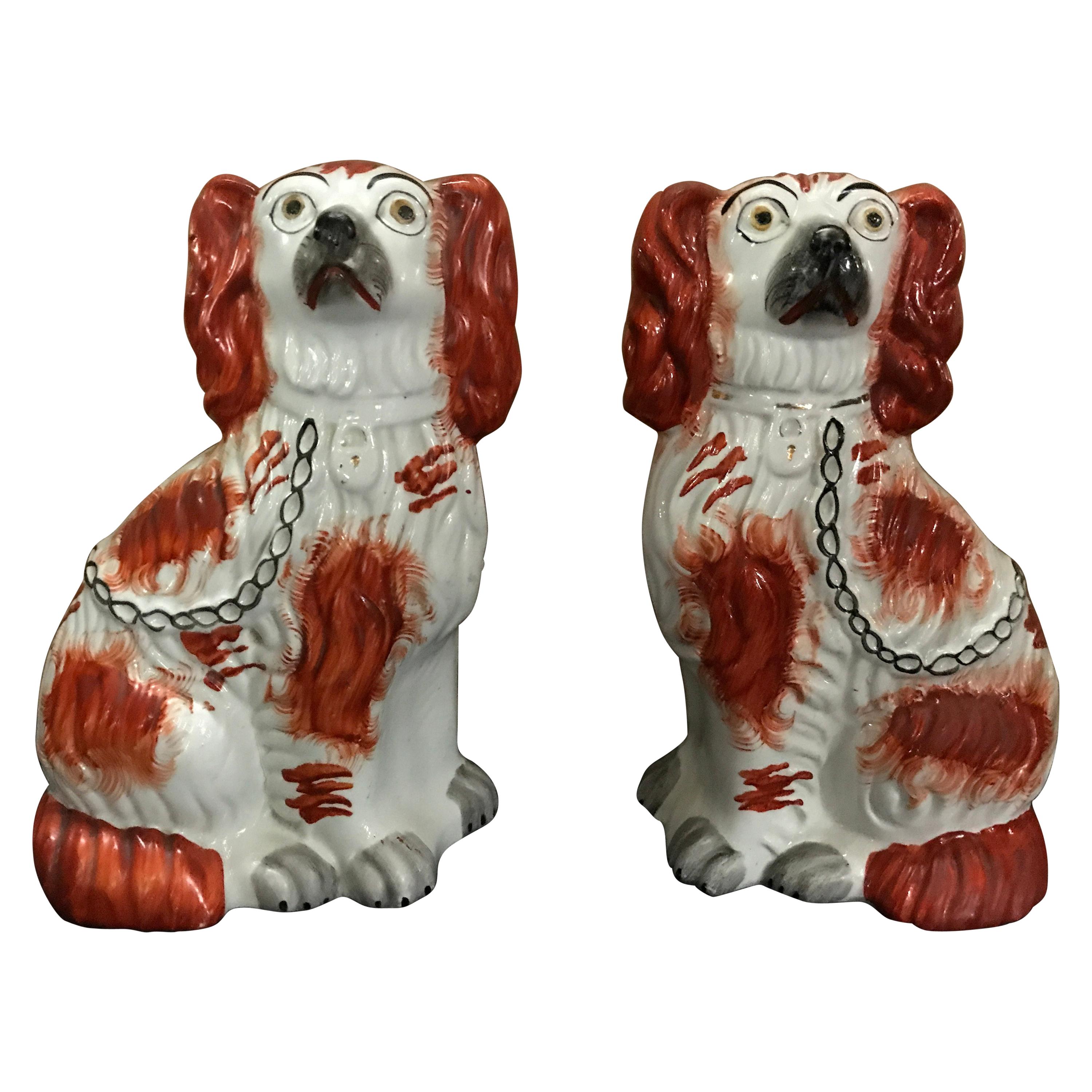 Pair of Staffordshire England Red Seated Spaniel Dogs For Sale