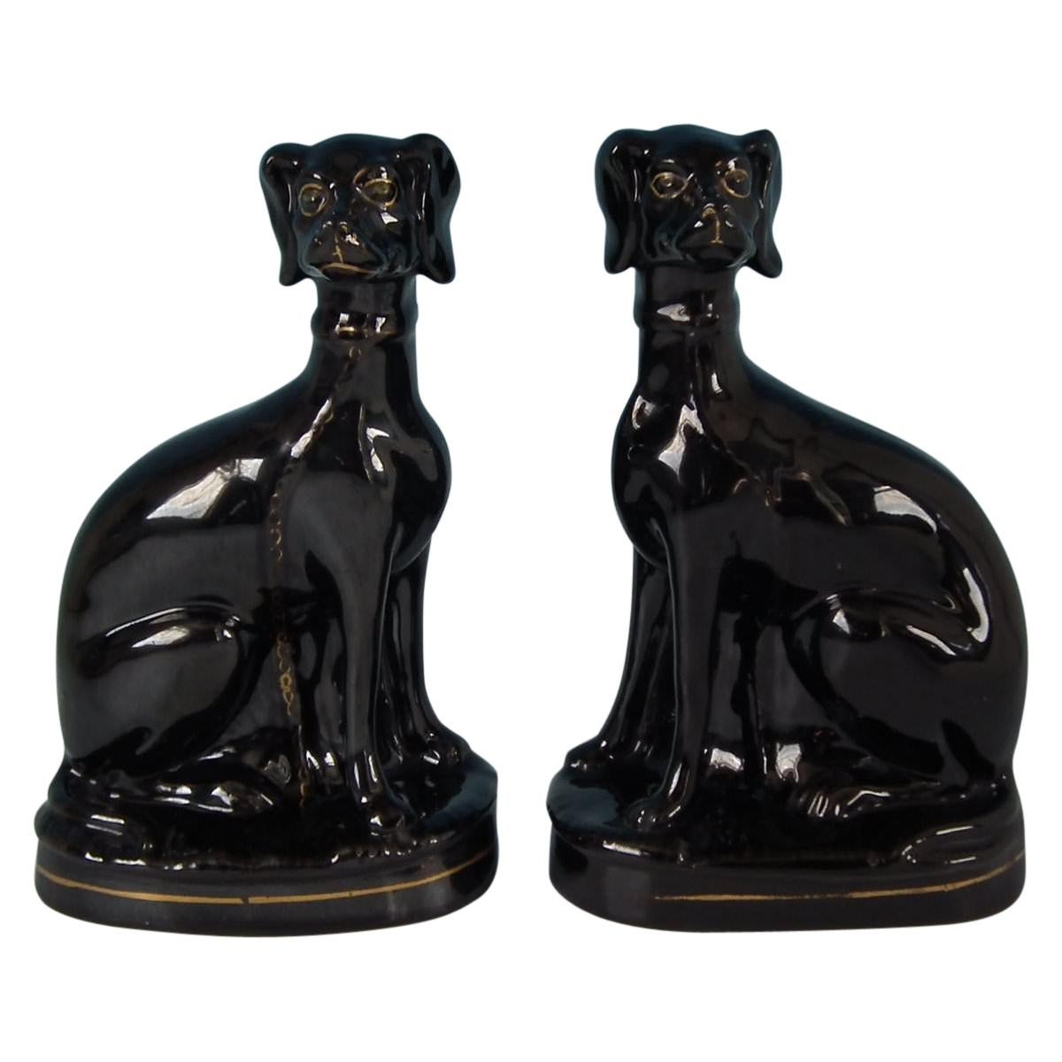 Pair of Staffordshire Jackfield Great Dane Figures