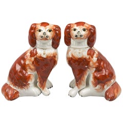 Antique Pair of Staffordshire King Charles Spaniels