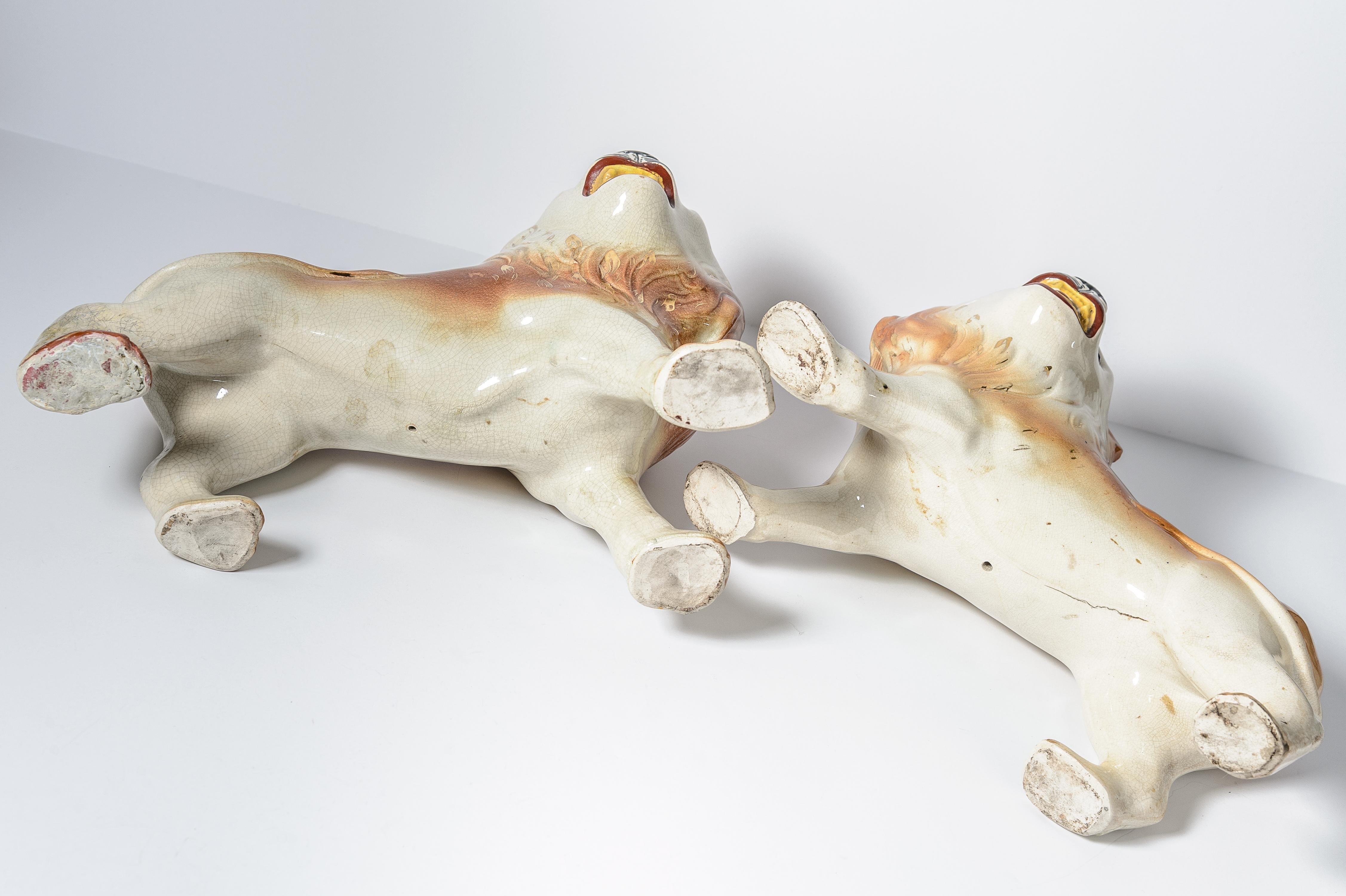 Victorian Pair of Staffordshire Lions Antique English, circa 1860