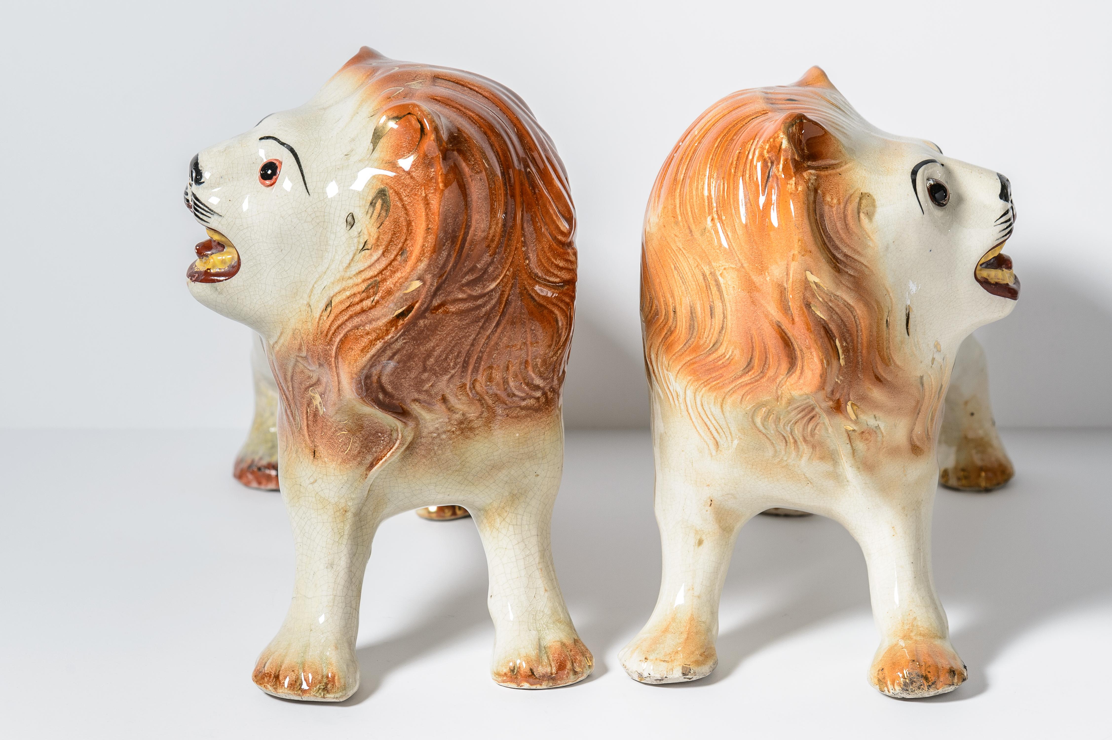 British Pair of Staffordshire Lions Antique English, circa 1860