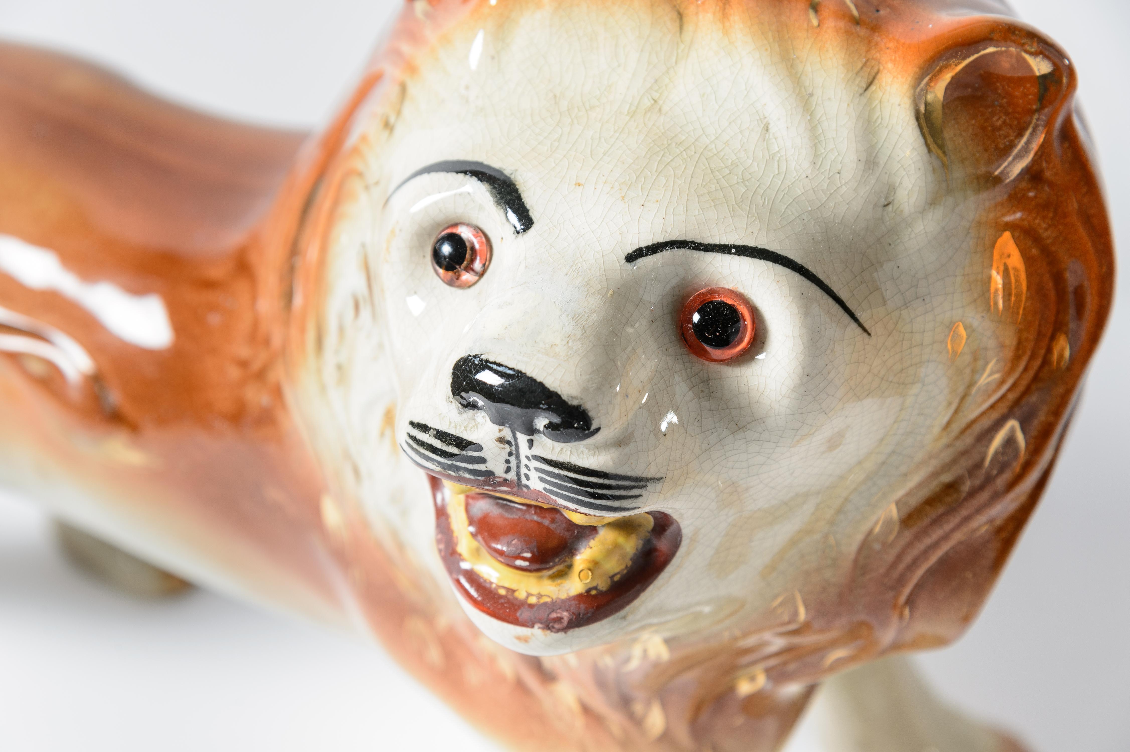 Mid-19th Century Pair of Staffordshire Lions Antique English, circa 1860