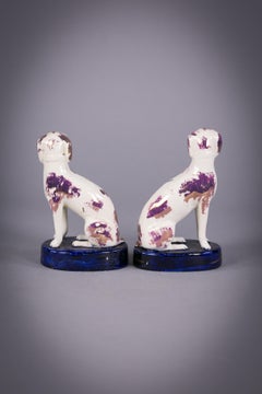 Pair of Staffordshire Lustred Poodle Groups, circa 1860