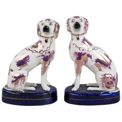 Antique Pair of Staffordshire Lustred Poodle Groups, circa 1860