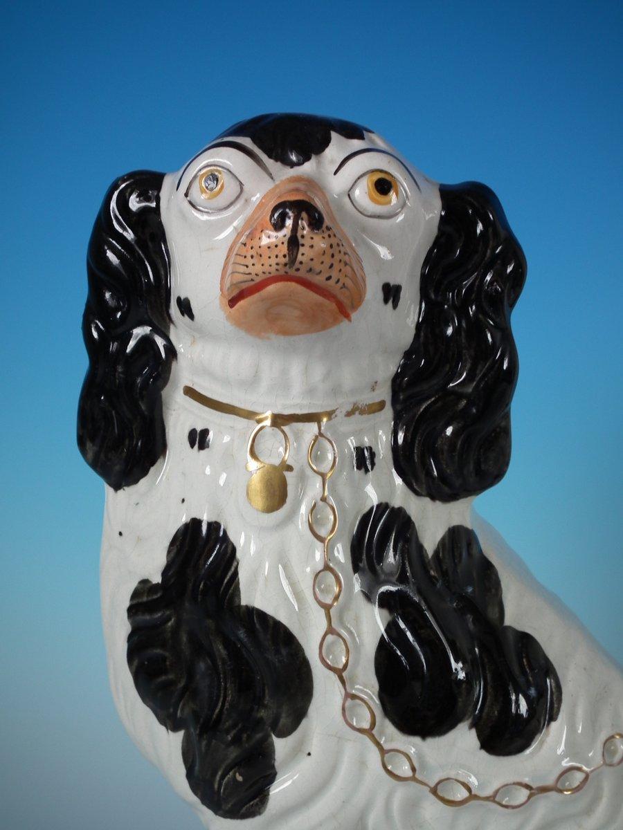Pair of Staffordshire No.1 Black and White Spaniels 3
