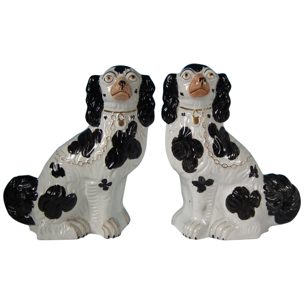 Pair of Staffordshire No.1 Black and White Spaniels