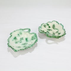 Pair of Staffordshire Pearlware Green Border Leaf Form Pickle Dishes