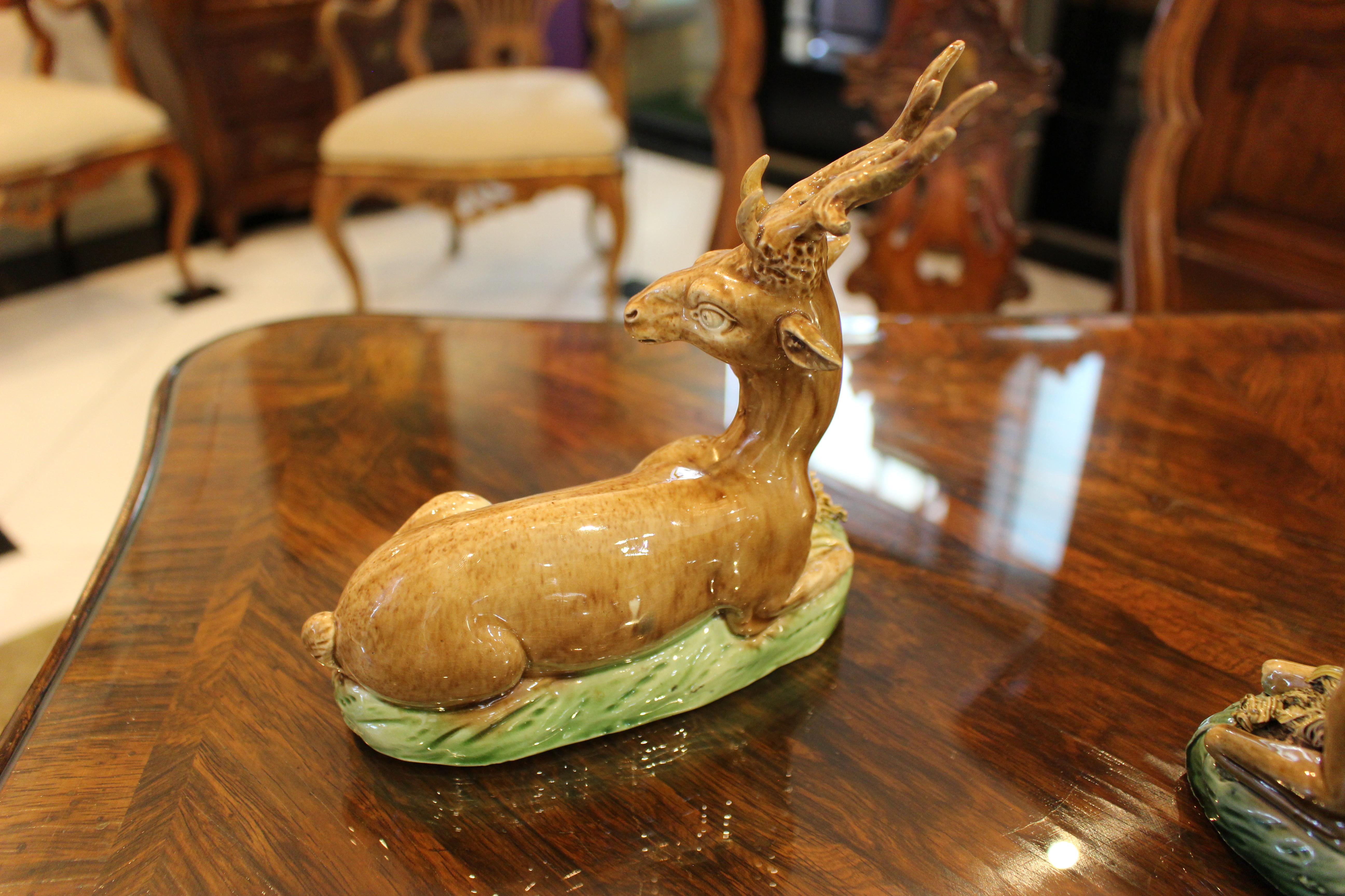 18th Century and Earlier Pair of Staffordshire Pearlware Models of a Stag and Hind For Sale