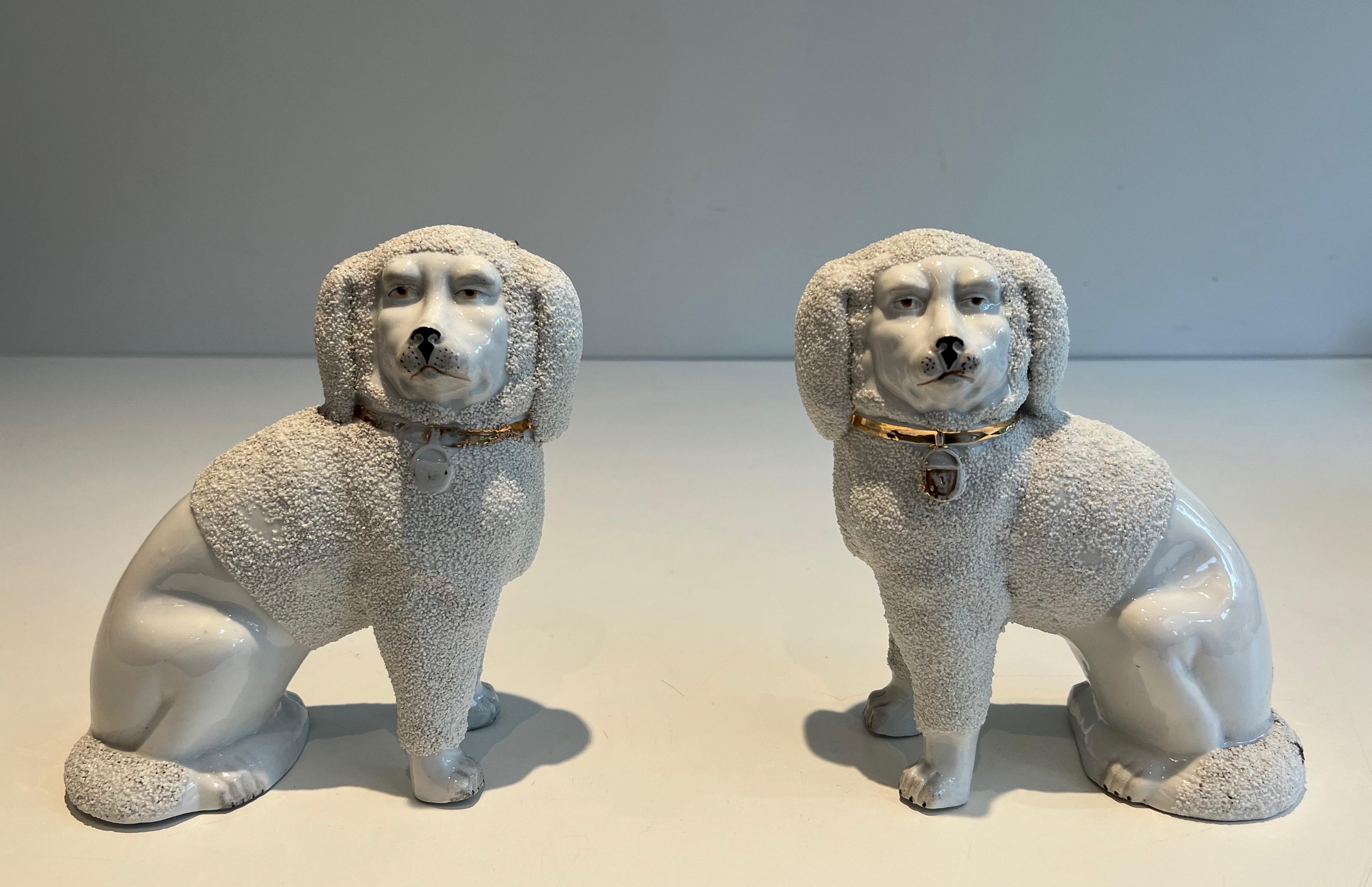 Victorian Pair of Staffordshire Porcelain Cavalier King Charles Spaniel Dogs Figures For Sale
