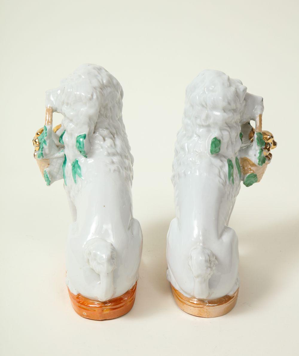 Pair of Staffordshire Porcelain Dogs with Gilt Basket of Pups For Sale 1