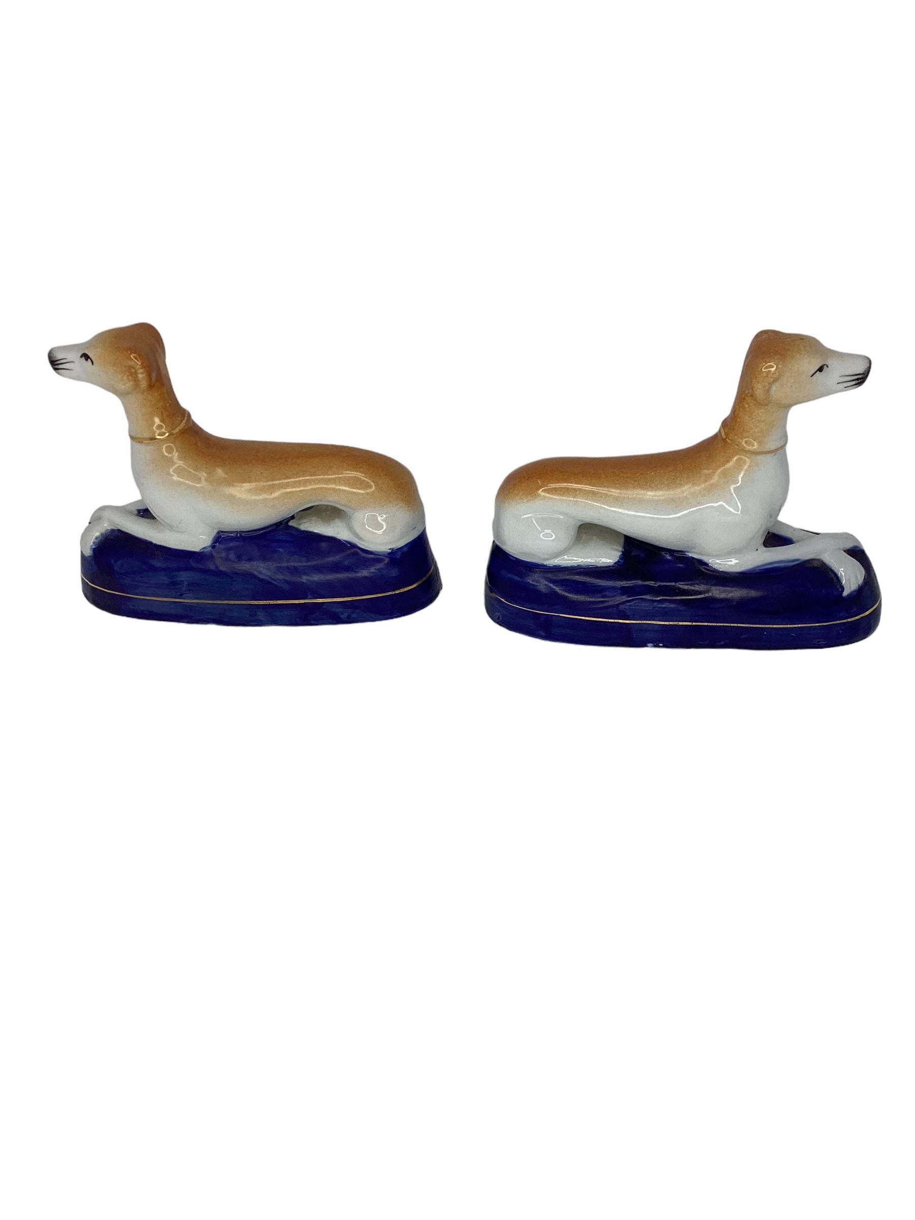 English Pair of Staffordshire Pottery Greyhound or Whippets