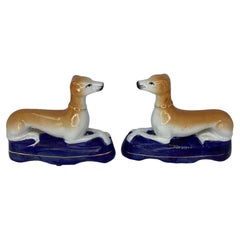 Antique Pair of Staffordshire Pottery Greyhound or Whippets